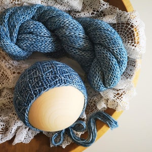 Stretch knit newborn wrap Lace knit bonnet Denim blue knit newborn wrap Stone washed cotton wrap Blue thick knit newborn wrap 20+ colours