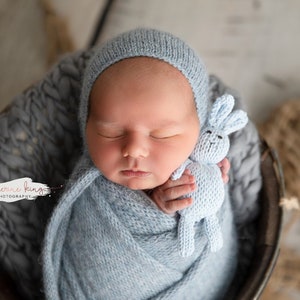 Knit newborn wrap Newborn wrap and bonnet set Newborn photo props Knitted ties bonnet Blue newborn wrap Newborn girls wrap set 50+ colours