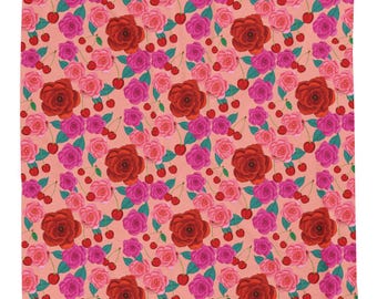Red and Pink Rose Floral Pattern Velveteen Plush Blanket | Floral Throw