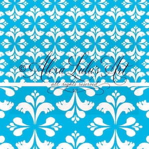 Niebieski wzór damaszku w formacie PNG | Cyfrowy papier z rozpryskami wody (natychmiastowe pobranie)