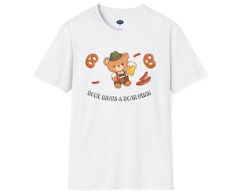 Beer, Brats & Bear Hugs T-Shirt | Oktoberfest Bear with Pretzels