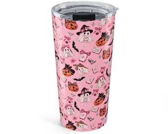 Spooky Halloween Tumbler | Pink Ghosts, Pumpkins, Bats (20oz Stainless Steel)