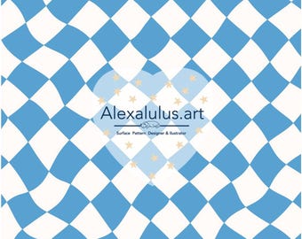Oktoberfest Blue White Pattern | Bavarian Fashion Fabric | Hand Drawn Seamless Digital Pattern
