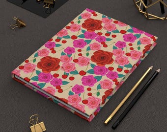 Vintage Rose and Cherries Hardcover Journal | Lined Notebook