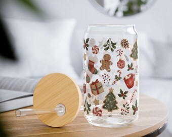 Christmas Cookie Pattern Sipper Glass | 16oz