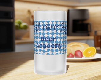 Oktoberfest Pattern Frosted Glass Beer Mug | Bavarian Diamond Design