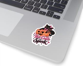 Too Kitten Halloween Cat Sticker | Black Kitten on Pumpkin (Kiss-Cut Vinyl)