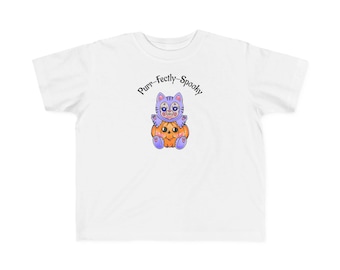 Purr-fectly Spooky Cat with Pumpkin Toddler Tee | Halloween Kids Shirt