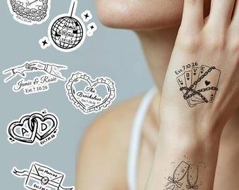 Personalized Wedding Temporary Tattoos, Custom Wedding Tattoos, Modern Wedding Favors