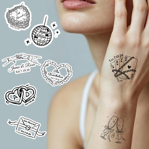 Personalized Wedding Temporary Tattoos, Custom Wedding Tattoos, Modern Wedding Favors
