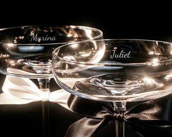 Personalized Engraved Champagne Glass Coupe, Custom Martini Glasses, Wedding Toasting Glass, Bridesmaid Gift, Wedding Keepsake Gift