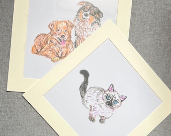 Custom Hand Drawn Pet Portrait | Personalized Pastel Crayon Pet Illustration | Digital Scan or One-of-a-Kind Original