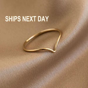 14K Solid Gold V Shape Statement Ring, Minimalist Gift For Her