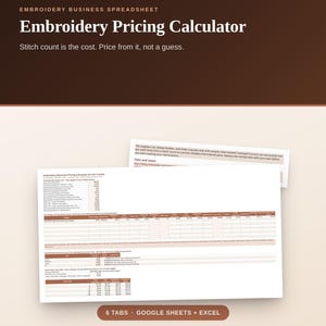 Embroidery Pricing Calculator, Embroidery Business Spreadsheet, Stitch Count Cost Tracker, Craft Pricing Template for Etsy Sellers