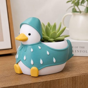 Niagara Mist Duck Planter, 3D Printed Succulent Pot with Hand Painted Details