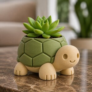 Turtle Shell Textured Planter, Unique 3D Printed Pot for Small Plants, Modern Organic Design Decor, 12cm Sculptural Planter