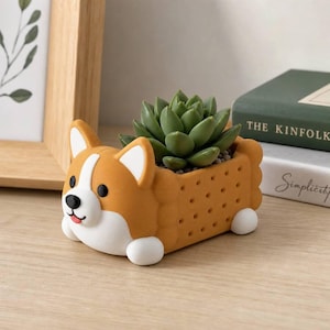 Biscuit Corgi Succulent Planter, Hand-Painted 3D Printed Dog Pot