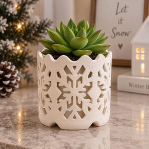 Elegant Snowflake Lace Planter | 3D Printed Modern Winter Decor for Small Indoor Plants | 12cm Desk Pot