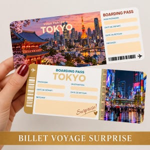 Karta pokładowa Surprise Tokyo | Fałszywy bilet lotniczy do druku w formacie PDF | Ogłoszenie o niespodziewanym prezencie podróżnym