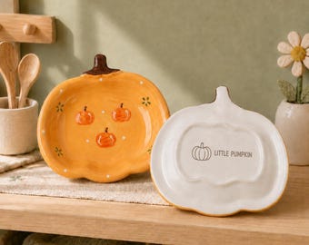 Custom Name Halloween Pumpkin Ceramic Dinner Plate,Personalized Plate for Kids,Cute Fall Toddler Dish,Thanksgiving Gift for kids,Ring Dish