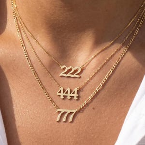パーソナライズされたエンジェルナンバーネックレス、スターリングシルバーまたは真鍮製、222 444 777（ハンドメイド）