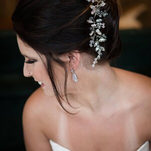 Bridal Earrings Silver . Silver Crystal Big Teardrop Earrings image 2