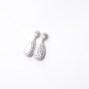 Bridal Earrings Silver . Silver Crystal Big Teardrop Earrings image 9