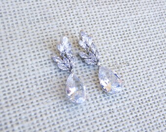 Silver Wedding Earrings . Silver Teardrop Crystal Earrings