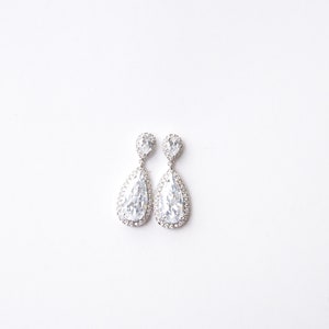 Bridal Earrings Silver . Silver Crystal Big Teardrop Earrings image 10