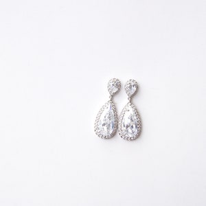 Bridal Earrings Silver . Silver Crystal Big Teardrop Earrings image 7