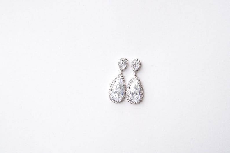 Bridal Earrings Silver . Silver Crystal Big Teardrop Earrings image 7