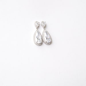 Bridal Earrings Silver . Silver Crystal Big Teardrop Earrings image 8