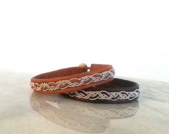 Lapland Sami Bracelet, Reindeer leather, Custom made