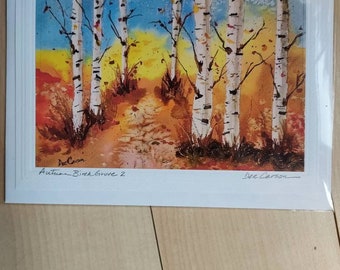 Greeting Card 5x7 watercolor print fall birches