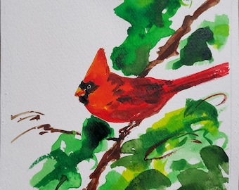 Red Cardinal original watercolor painting or greeting card