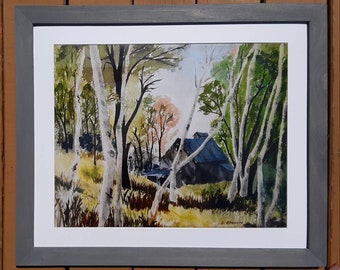 Birch Farm Retreat" a framed print of my original watercolor or small print