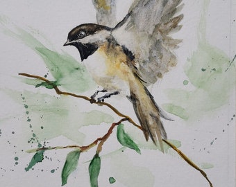 Chickadee Landing, an original watercolor painting