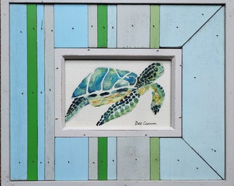 Sea Turtle, an original watercolor of the popular pose