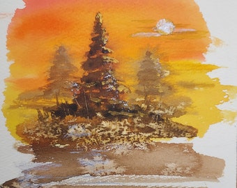 Island Sunset, an original watercolor framed or unframed