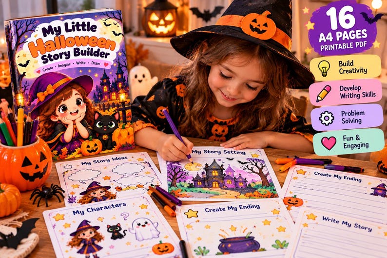 Halloween Story Builder | Creative Writing Activity Book for Kids - Etsy