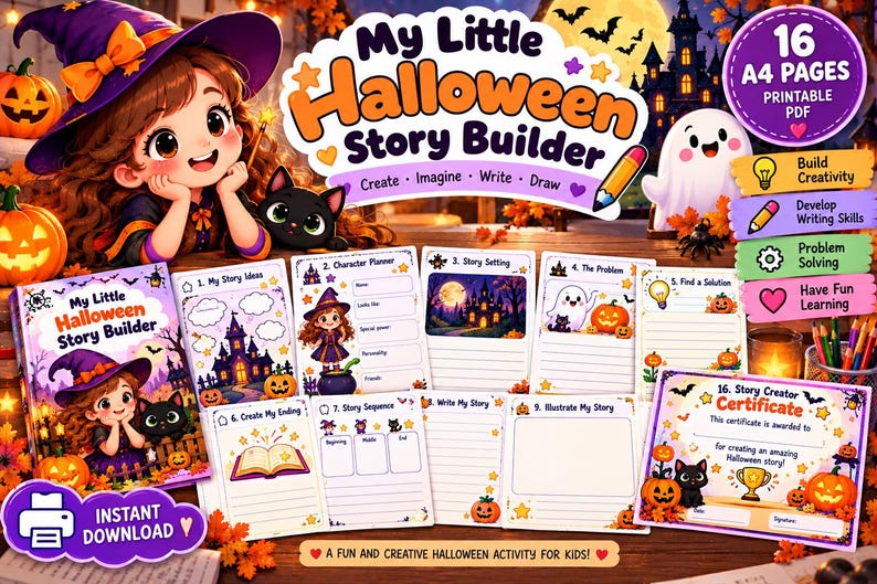 Halloween Story Builder | Creative Writing Activity Book for Kids - Etsy