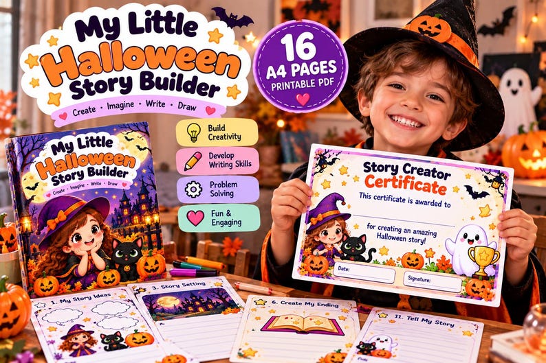 Halloween Story Builder | Creative Writing Activity Book for Kids - Etsy