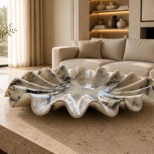 Luxury Lilac Marble Decorative Plate | Handmade Natural Stone Plate | Modern Centerpiece | Elegant Home Decor | Sculptural Marble Decor