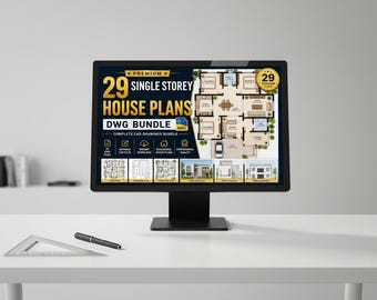 29 Single-Story House Plans, Editable Floor Bundle in DWG, PDF, PNG Formats