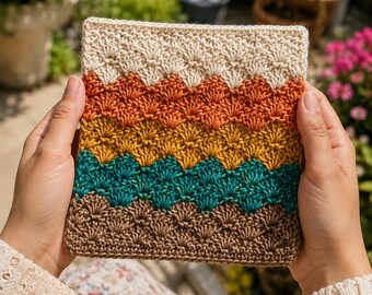 South-western Shells Crochet Pattern PDF | Easy Striped Shell Stitch Blanket Tile | Fan Stitch Afghan Square | Instant Download Tutorial
