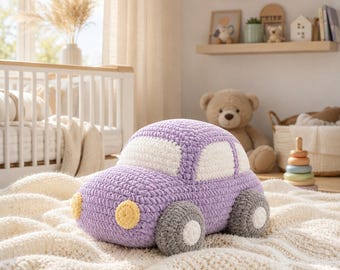 Little Roadster Crochet Pattern, Chenille Toy Car Amigurumi, Nursery Plush (PDF Download)