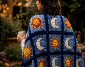 Celestial Sun & Moon Granny Square Crochet Pattern (PDF)