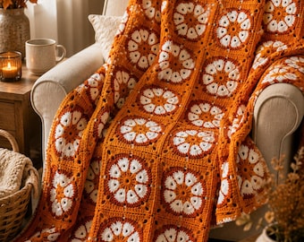 Orange Blossom Crochet Square Pattern | Floral Granny Square PDF (Digital Download)