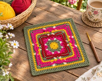 Secret Lotus Crochet Pattern, Floral Granny Square, Afghan Blanket Motif (PDF)