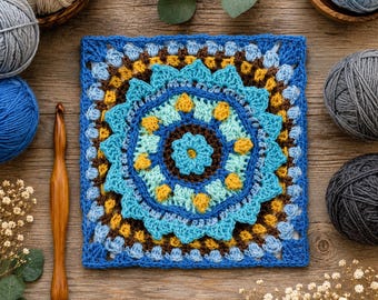 Mindful Mandala Granny Square Crochet Pattern | PDF Download | Boho Mandala Motif | Blanket & Throw Block